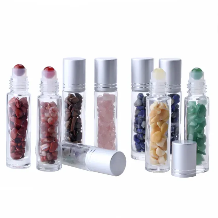 10ML Natural Crystal Stone Essential Oil Bottles Portable Gemstone Transparent Roller Ball Bottle Perfume Bottling