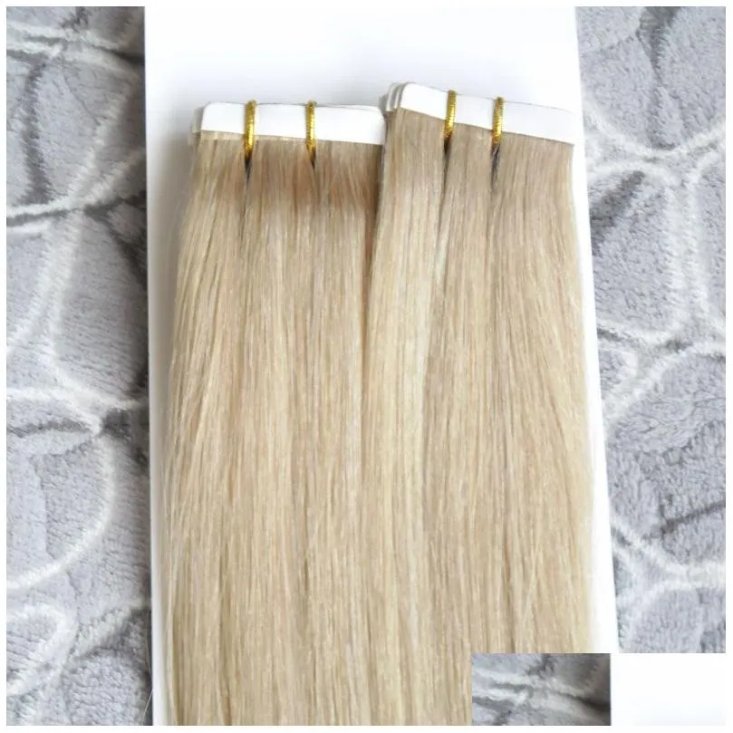 Extensões de cabelo de trama de pele 100G Fita Remy 40Pçs/lote 10-26Polegadas Extensão Humana Reta Brasileira Pu Drop Delivery Produtos Dh4Qe