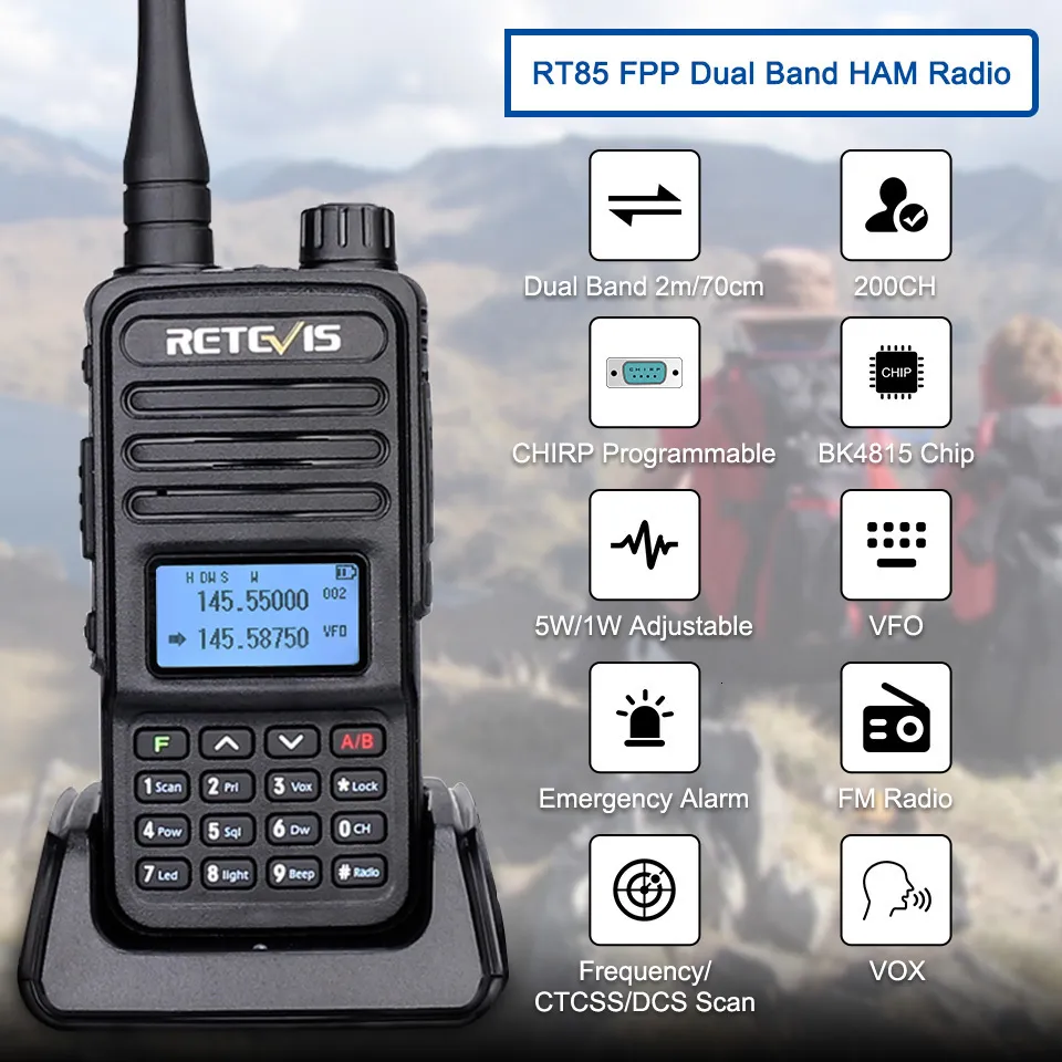 Walkie Talkie Retevis RT85 HAM İki yönlü radyo istasyonları 5W Walkie Talkies VHF UHF Çift Bant Amatör Taşınabilir TYT UV88 UV88 230731