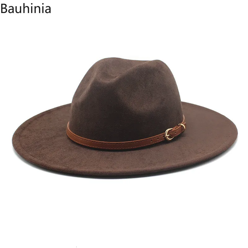 Szerokie brzeg kapelusze wiadra Bauhinia for Women Vintage zamsz poczuć fedora hat Panama Western Cowboy Winter Gentleman Formal Men Chapeu Feminino 230801