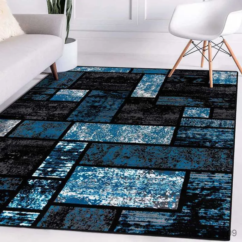 Tapis rétro géométrique bleu noir grille tapis pour salon tapis de luxe pour chambre tapis de sol antidérapants pour la maison R230801