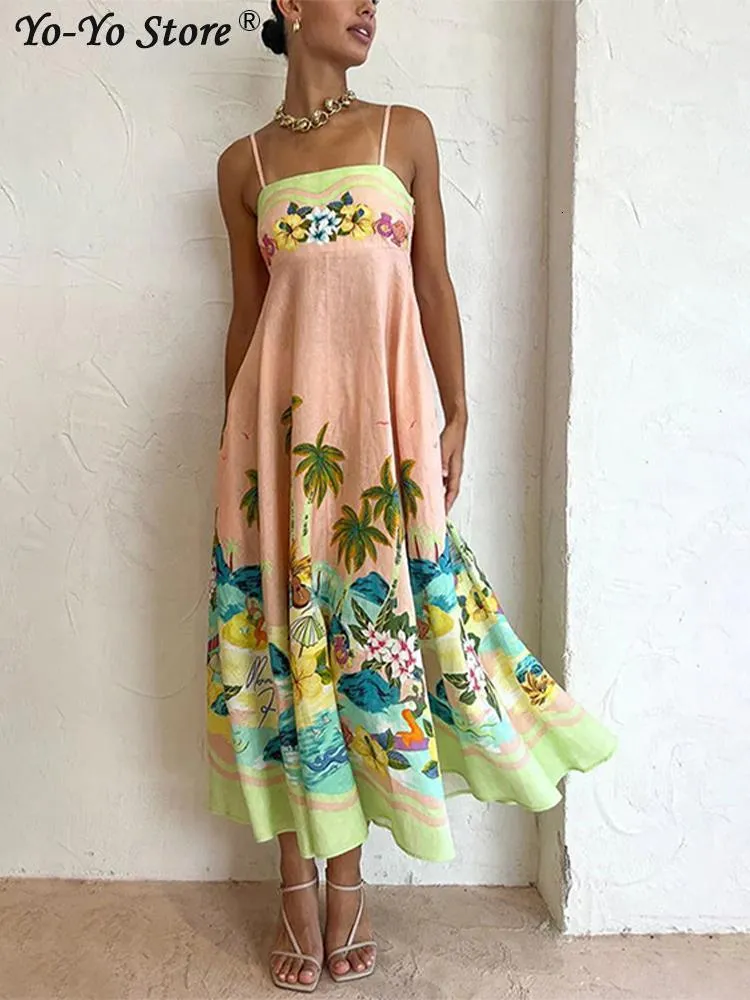 Grundläggande avslappnade klänningar blommor tryck en lline klänning kvinnlig ärmlös rör topp hög midja eleganta klänningar sommar mode prärie chic vestidos 230801