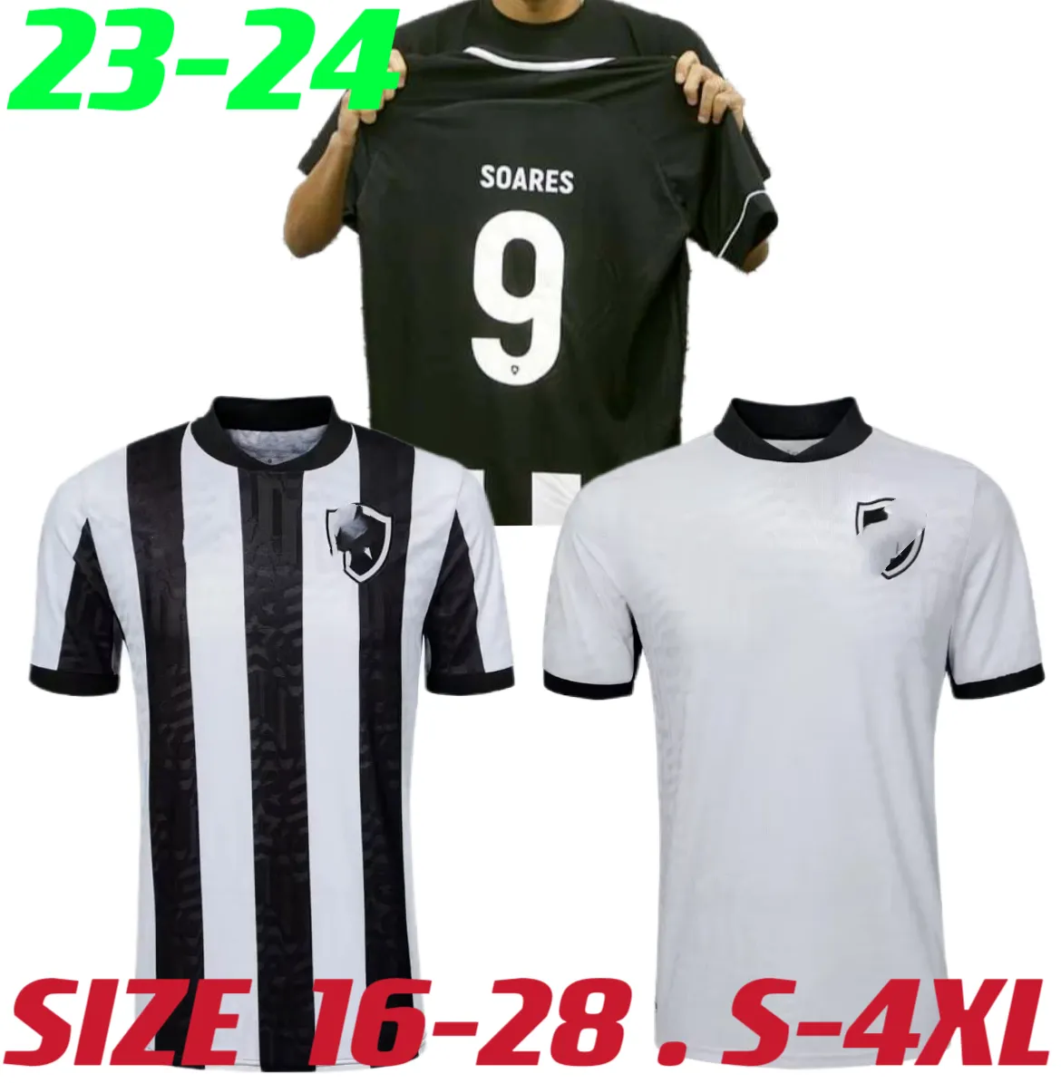 2023 2024 Botafogo Mens Soccer Jerseys 22 23 24 Soares Matheus Babi Bernardo O.Sauer Home Black and White 3rd Football Shirt Kort ärm Vuxen uniformer Storlek 16-28 S-4XL