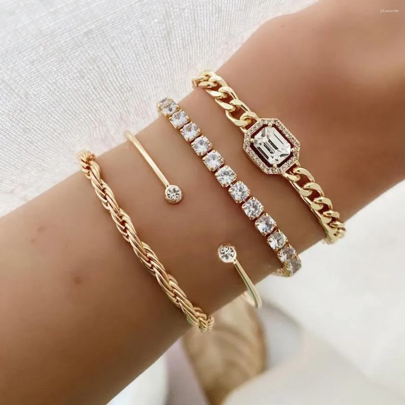 Link Bracelets 4PCS Exaggerated Punk Shiny Bracelet Personality Fried Dough Twist Shape Imitation Gem Luxury Woman 2023