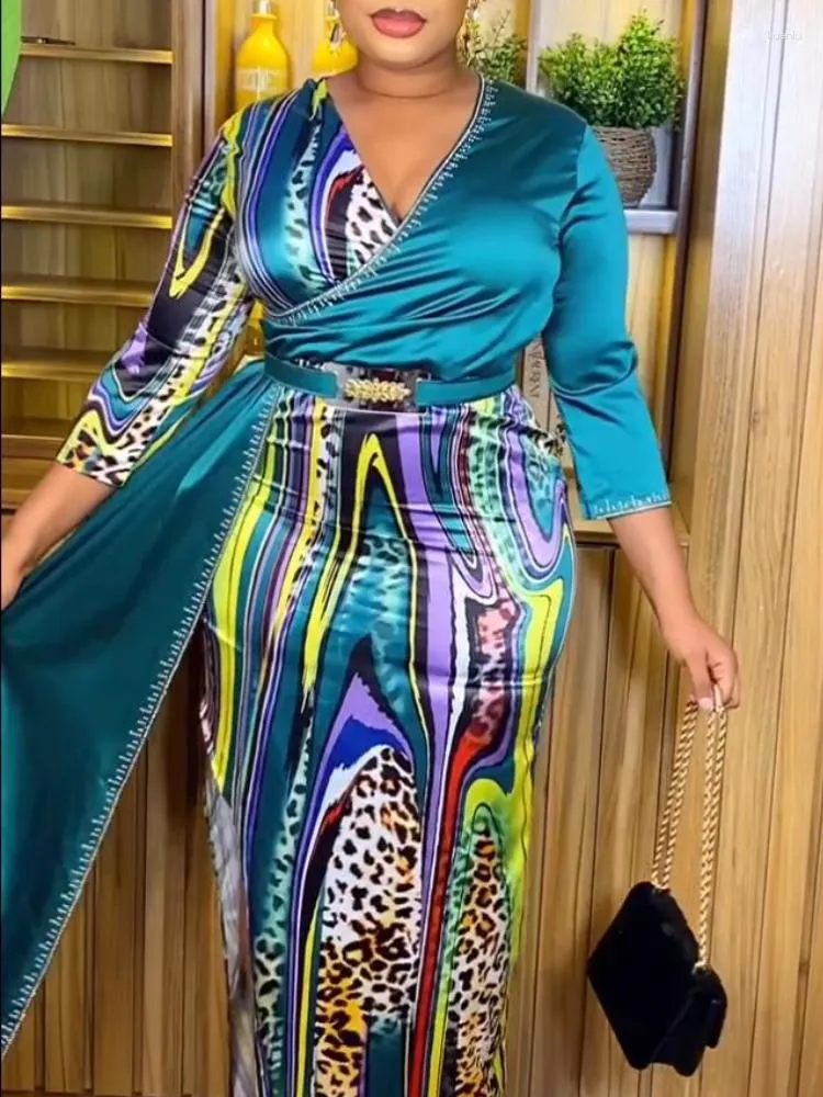 Printed Leopard Maxi Dress for Women - Color Block V-Neck, Side Slit, Perfect for Summer Formal Occasions and Parties