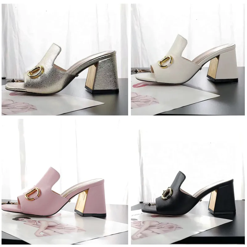 Sandali da donna firmati scarpe con tacco alto cursori per abiti in vera pelle moda doppia fibbia gattino pantofole con tacco grosso all'aperto 7 cm con scatola