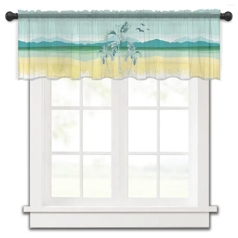 Rideau cocotier bord de mer mouette cuisine petite fenêtre Tulle pure courte chambre salon décor à la maison Voile rideaux