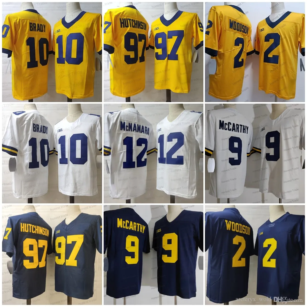 97 Aidan Hutchinson 10 Tom Brady Football Jersey Michigan 4 Jim Harbaugh Desmond Howard Charles Woodson Jabrill Peppers College Jerseys White Navy Blue