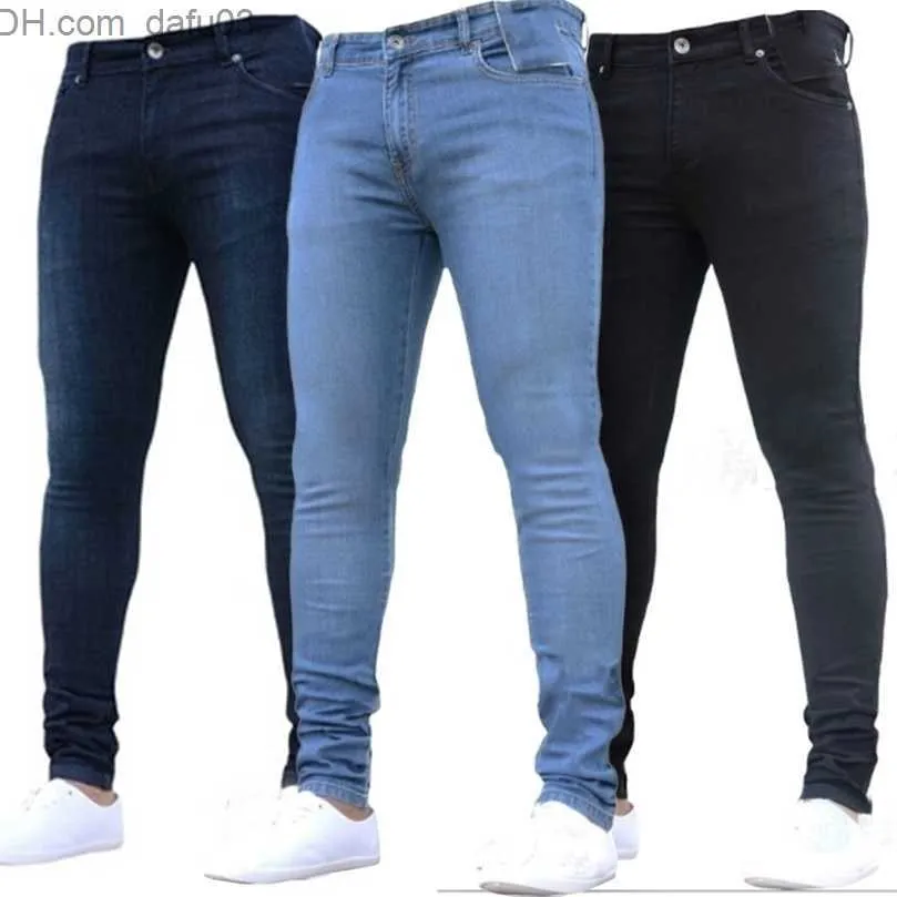 Jeans Masculino Calça Masculina Cintura Alta Zíper Stretch Jeans Casuais Slim Fit Calças Masculinas Plus Size Lápis Denim Skinny para Homens W220813 Z230801