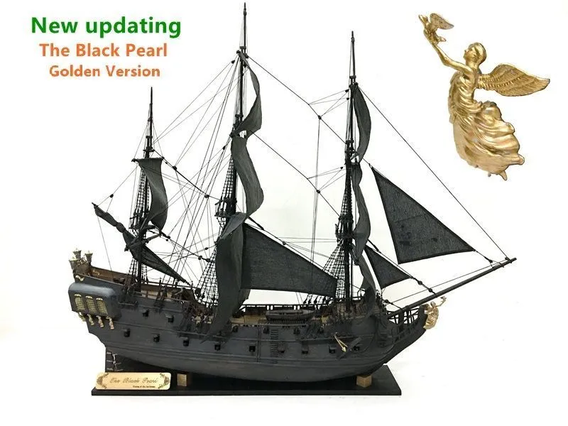 Fordonsleksaker zhl Black Pearl Golden Version Wood Model Ship Kit 31 Inch inkluderar detaljerade engelska manualer 230731