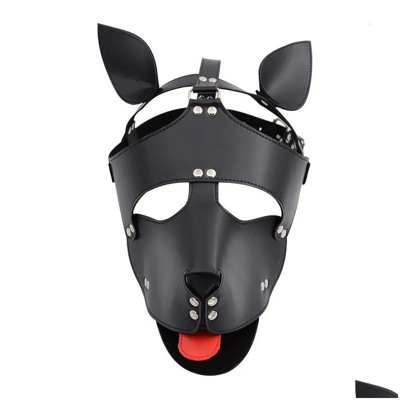 Altri articoli di bellezza per la salute Cane in pelle rossa nera Bdsm Mask Bondage Restrizioni Costume cosplay Erotic Sm Slave Head Er Harness Fetis Dhez4