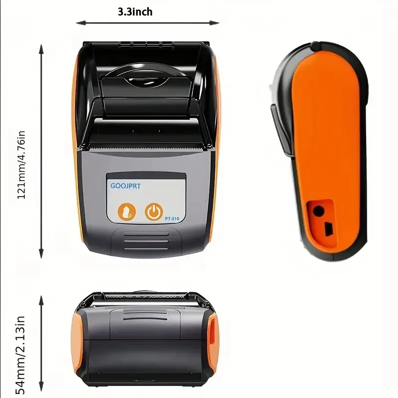 1pc PT210 Mini imprimante de reçus portable, imprimante thermique de reçus pour l'étiquetage, le classement, l'envoi, les codes à barres (orange)