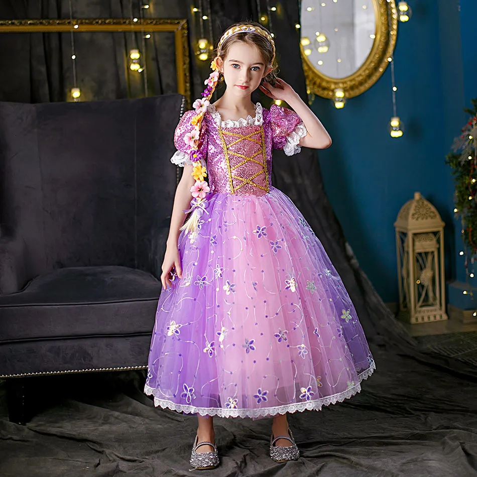 Rapunzel Costume for Girls Purple Sequins Princess Dress for Halloween Cosplay Kids Fancy Dress 3 10Y 230731