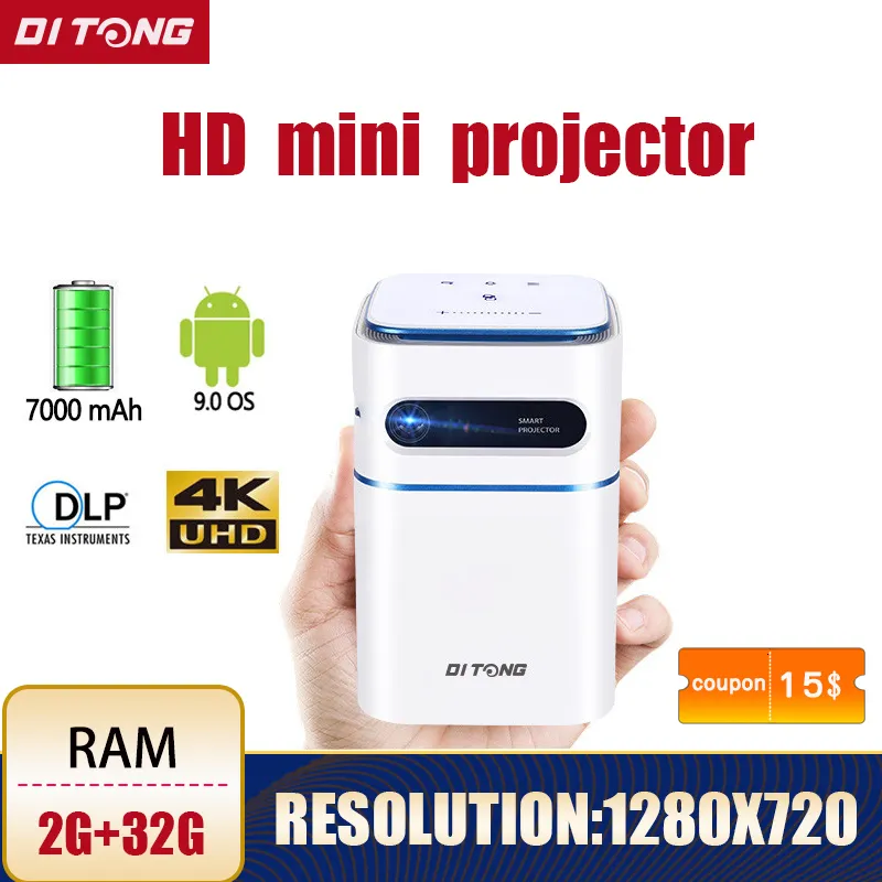 Akıllı Projektörler Mini Akıllı Android Projektör DLP LED Bluetooth Taşınabilir Tam HD WiFi Film Senkronizasyon Ekranı Ev Açık Akıllı Telefon 230731