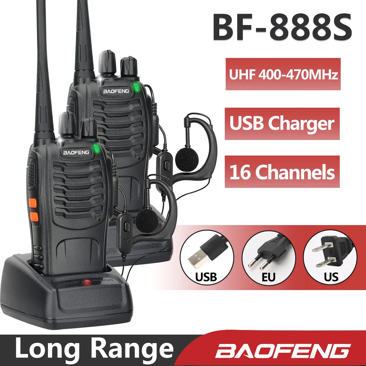 Walkie talkie 1 2pack baofeng bf 888s walkie talkie 888s UHF 400 470MHz 16Channel bärbar tvåvägsradio med hörlur BF 888S Transceiver T20 230731