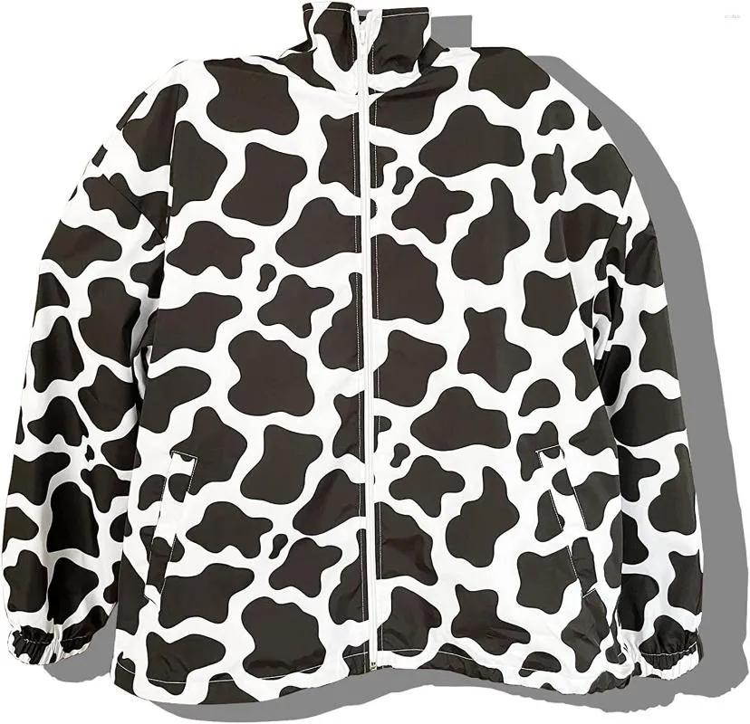 Men's Jackets Mens Cow Pattern Windbreaker Lightweight Fashion Zipper Retro Coat With Pockets