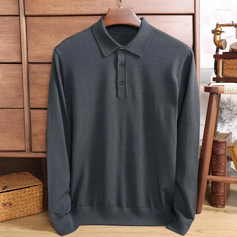 Men's Sweaters Wintersweet Worsted Sweater Thin Wool Close-Fitting Breathable Bottoming Long Sleeve T-shirt Knitted Polo Top