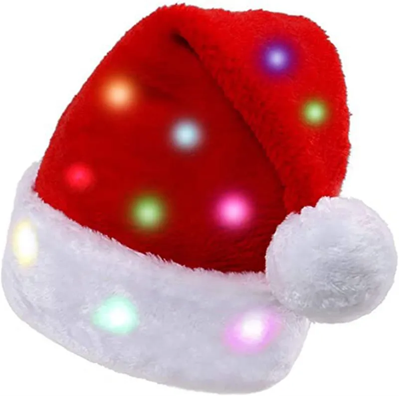 Illuminez le chapeau de Noël nouveauté LED drôle en peluche coloré chapeau de père noël nouvel an fête de fête fournitures pour adultes enfants