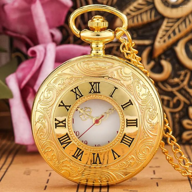 Pocket Watches Luxury Noble Golden Quartz Watch Lady Exquisite Roman Numeral Dial Men Durable Chain Alloy Necklace Pendant Gifts For Mom