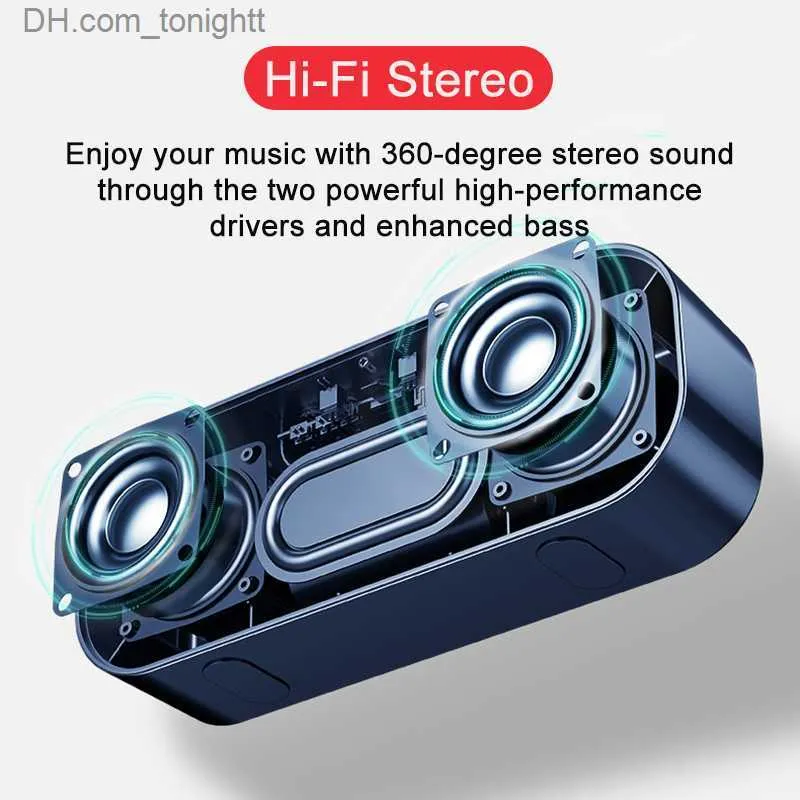 Haut-parleurs portables Portable HIFI Bluetooth haut-parleur sans fil réveil USB boîte de son étanche caisson de basses extérieur 3D stéréo son centre de musique Q230904