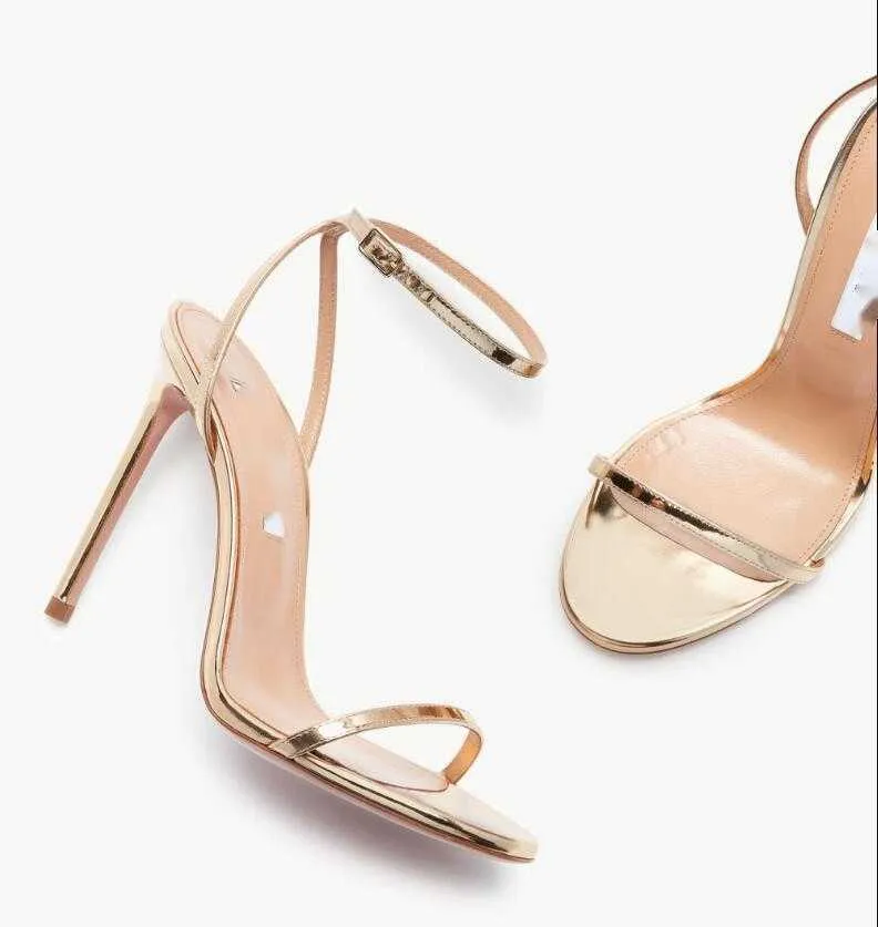 Elegant lyx olie sandaler skor kvinnor raprappy patent läder höga klackar vit guld dam gladiator sandalias eu35-43 originallåda