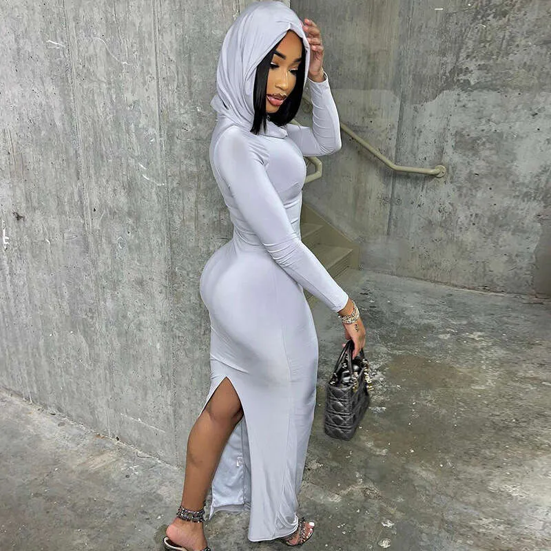 Elegant Hooded Bodycon Dress - Sexy Socialite Style, Long