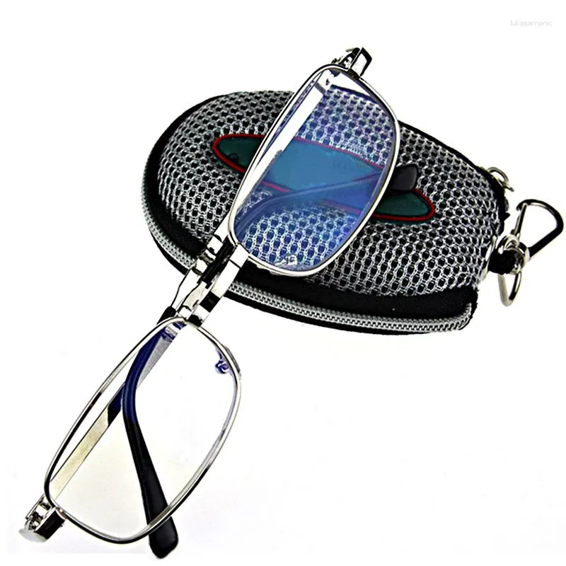 Solglasögon män kvinnor fällbara klara läsglasögon nätfodral med bältesklipp Presbyopiska glasögonskådespelar 1.0 1.5 2.0 2.5 3.0 019