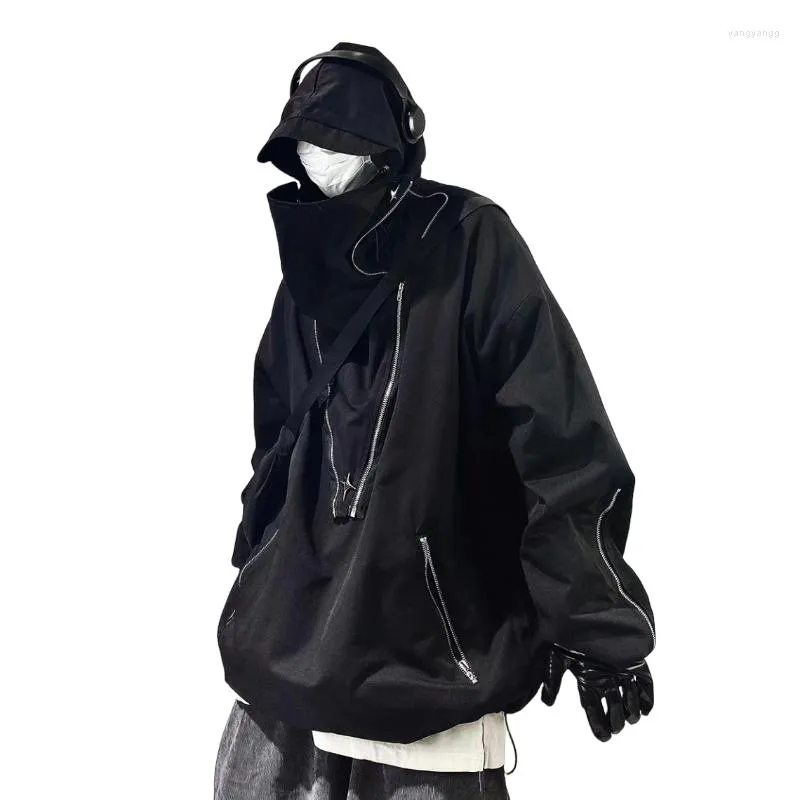 Erkek Ceketler Y2K Street Giyim Kapşonlu Ceket Hip Hop Fonksiyonel Takım Rüzgar Geçirmez Ceket Harajuku Gündelik Gotik Büyük Boy Krover Hoodie