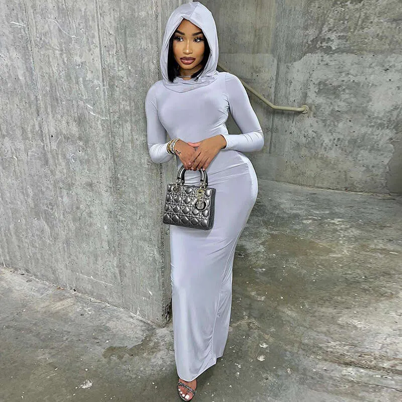 Elegant Hooded Bodycon Dress - Sexy Socialite Style, Long