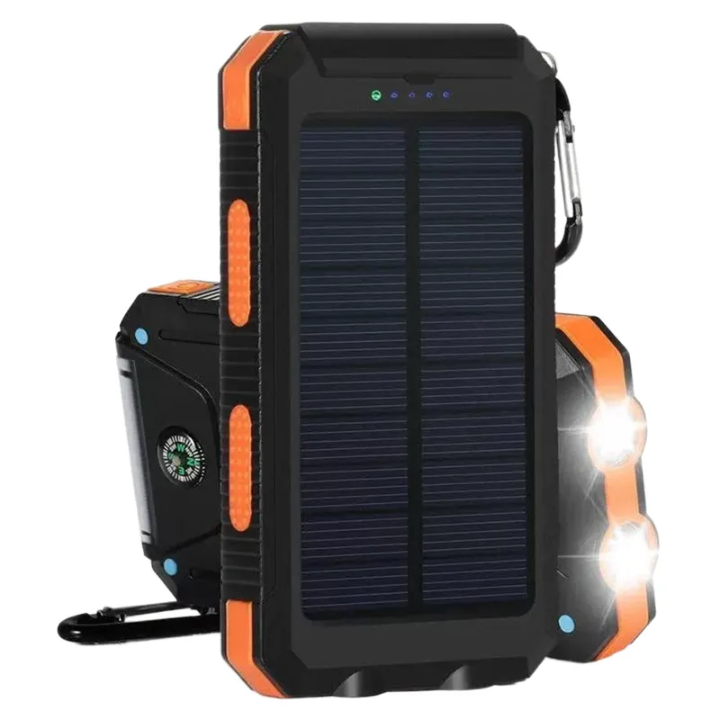 Carregador solar 8000mAh Power Bank Gerador portátil Porta USB dupla 5V Lanterna LED embutida e bússola para interrupções de telefone celular Kits de emergência para casa Acampamento ao ar livre