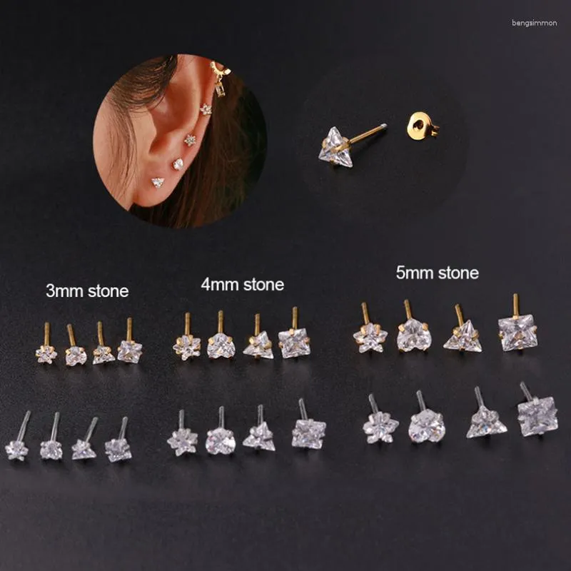 Ohrstecker 1 STÜCK 20G Kristall Für Frauen Gold Silber Farbe Dreieckiges Quadrat Stern Herz Zirkon Tragus Knorpel Piercing Jewelr