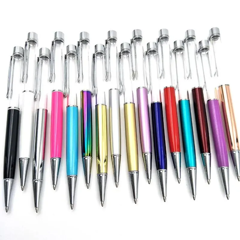 Writing Gift DIY Empty Tube Metal Ballpoint Pens Self-filling Floating Glitter Dried Flower Crystal Pen Ballpoint Pens LX2753