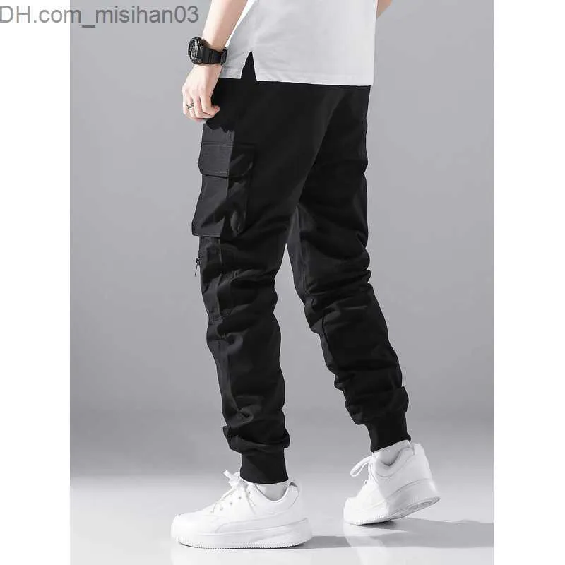 Men's Pants Men's zipper detail flip pocket side pull waist cargo pants Z230801