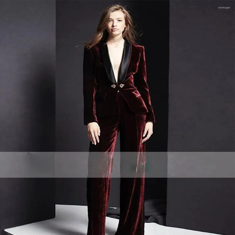 Herrdräkter High Street Women's Velvet Suit Prom Dress Custom Luxurious 2-Piece Coat Trousers Party Short Set Womens Clothing Formal Set