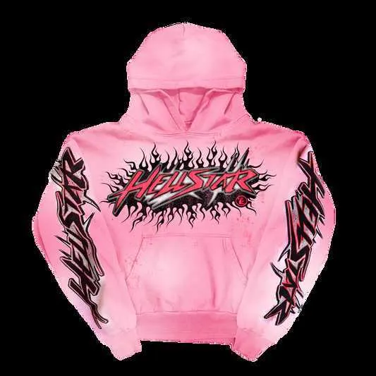 Y2K Sp5der Hoodie Pink With HELLSTAR Hip Hop Graphic Print Pink