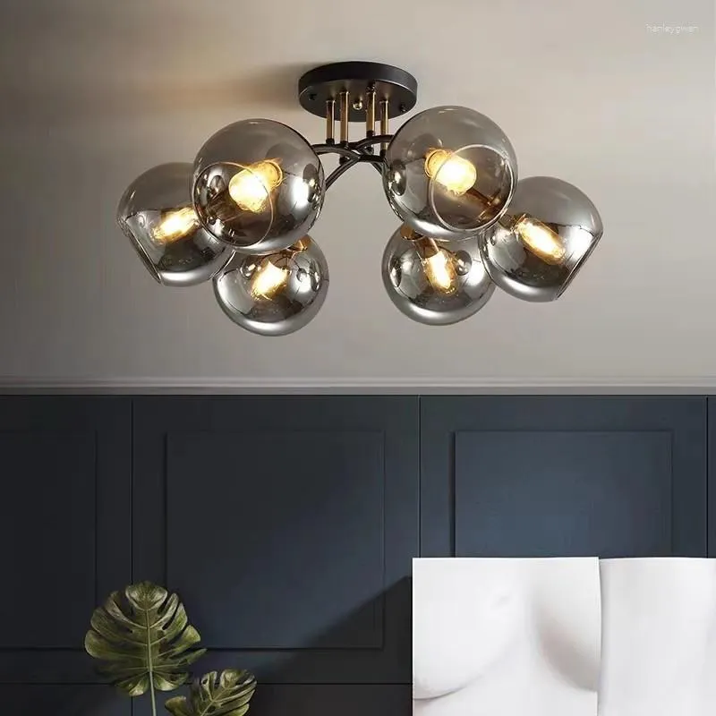 Plafondverlichting Industrieel Transparant Rookgrijs Nordic Glas Lampenkap Ontwerp Zwart En Goud Lamp Slaapkamer Decoratie Licht