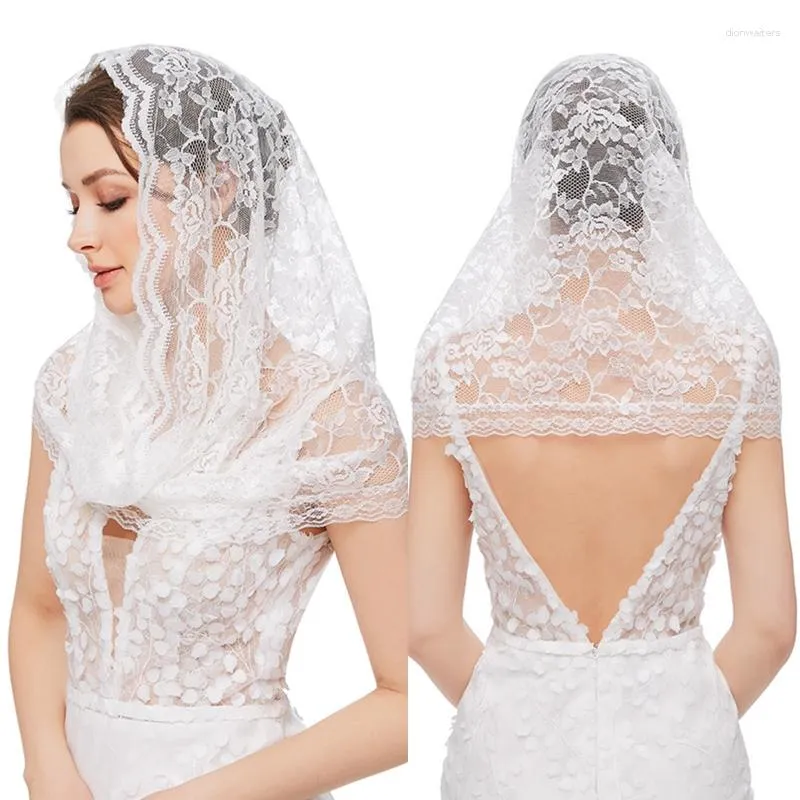 Bridal Veils Pamor Mass Veil Triangle Mantilla Church Head Covering Lace Shawl Latin Scarf For Muslim Women Wedding Drop