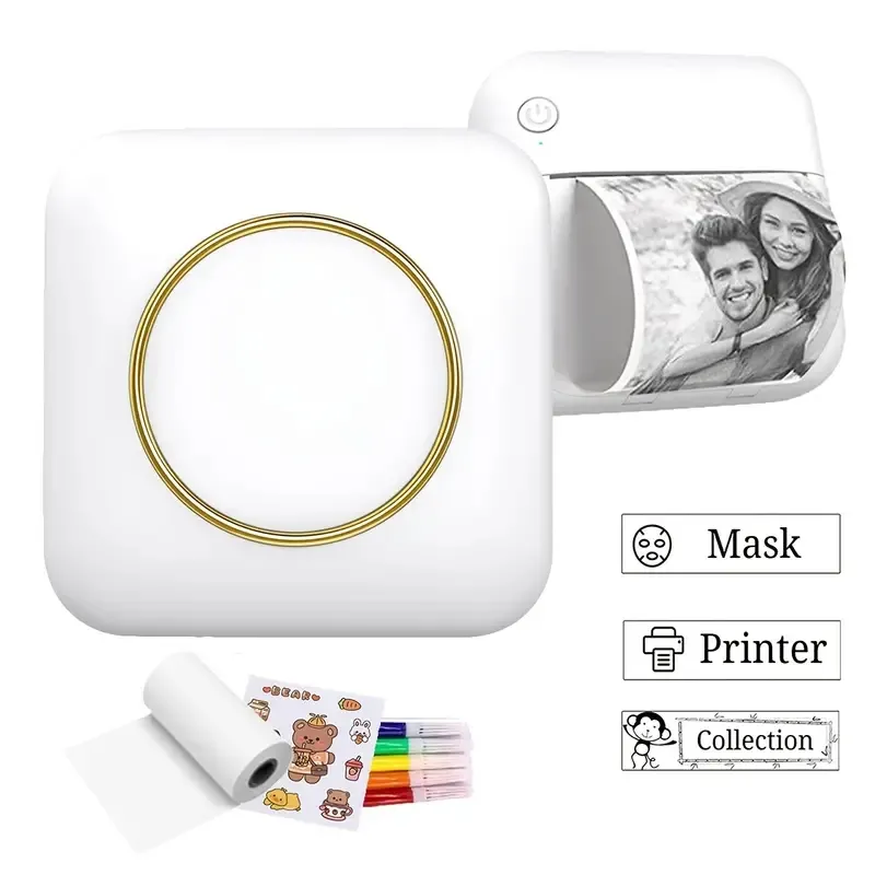 Mini impressora portátil compatível com BT: impressora de bolso sem tinta para iPhone, fabricante de adesivos térmicos, impressora de etiquetas para recibos, fotos, notas mais - com 6 rolos de papel!