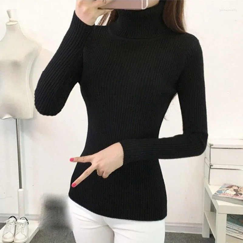 Vrouwen Truien Lucyever 2023 Lente Coltrui Vrouwen Effen Kleur Lange Mouwen Breien Trui Vrouw Slim Fit Wit Zwart Zachte jumpers