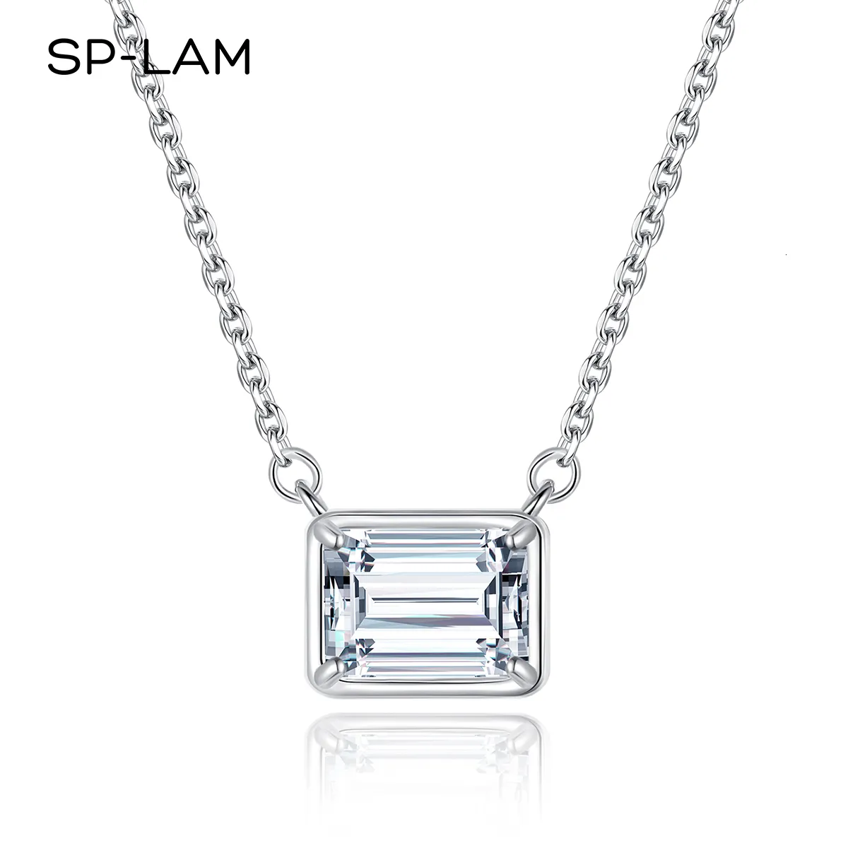 Strängar strängar Emerald Cut Pendant Halsband unik design klassiska kvinnor bröllopslänk kedja halsband fina smycken för fest 1CT 230731