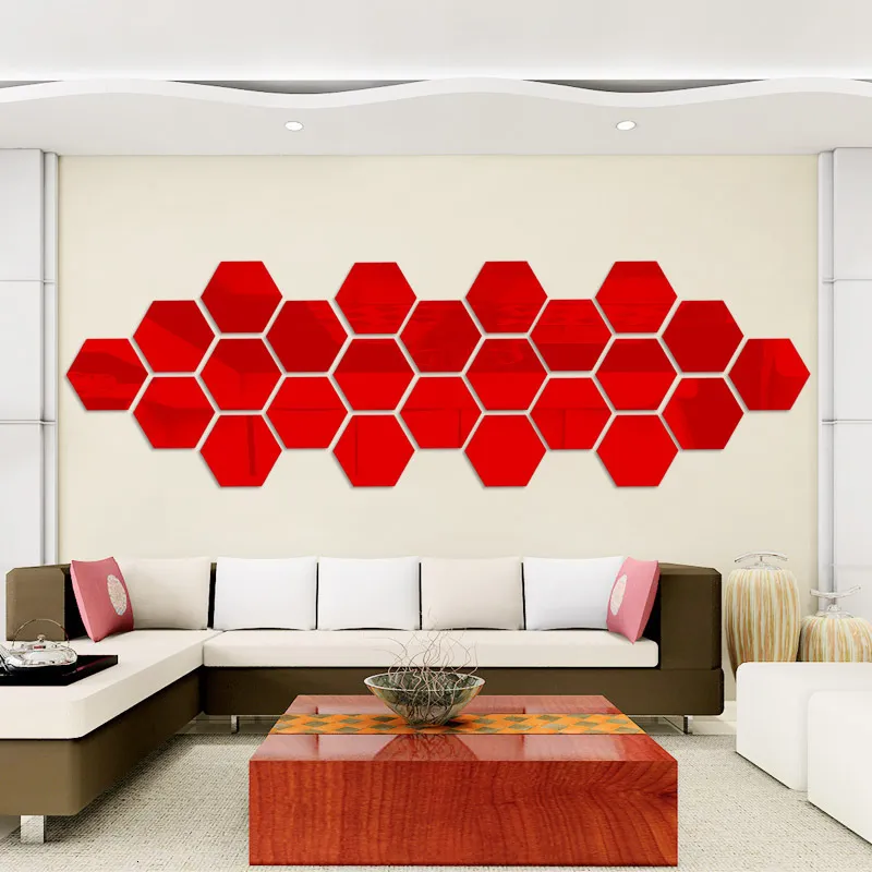 Notes de musique 3D Miroirs acryliques Sticker mural Décoration de la  maison Salon Salon Décoration Art DIY Stickers muraux (rouge)