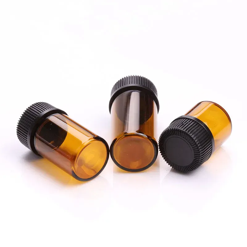 Amber Glass Essential Oil e Liquid Bottles 1 2 3 5 ml Glass test tube vial with plastic stopper black cover