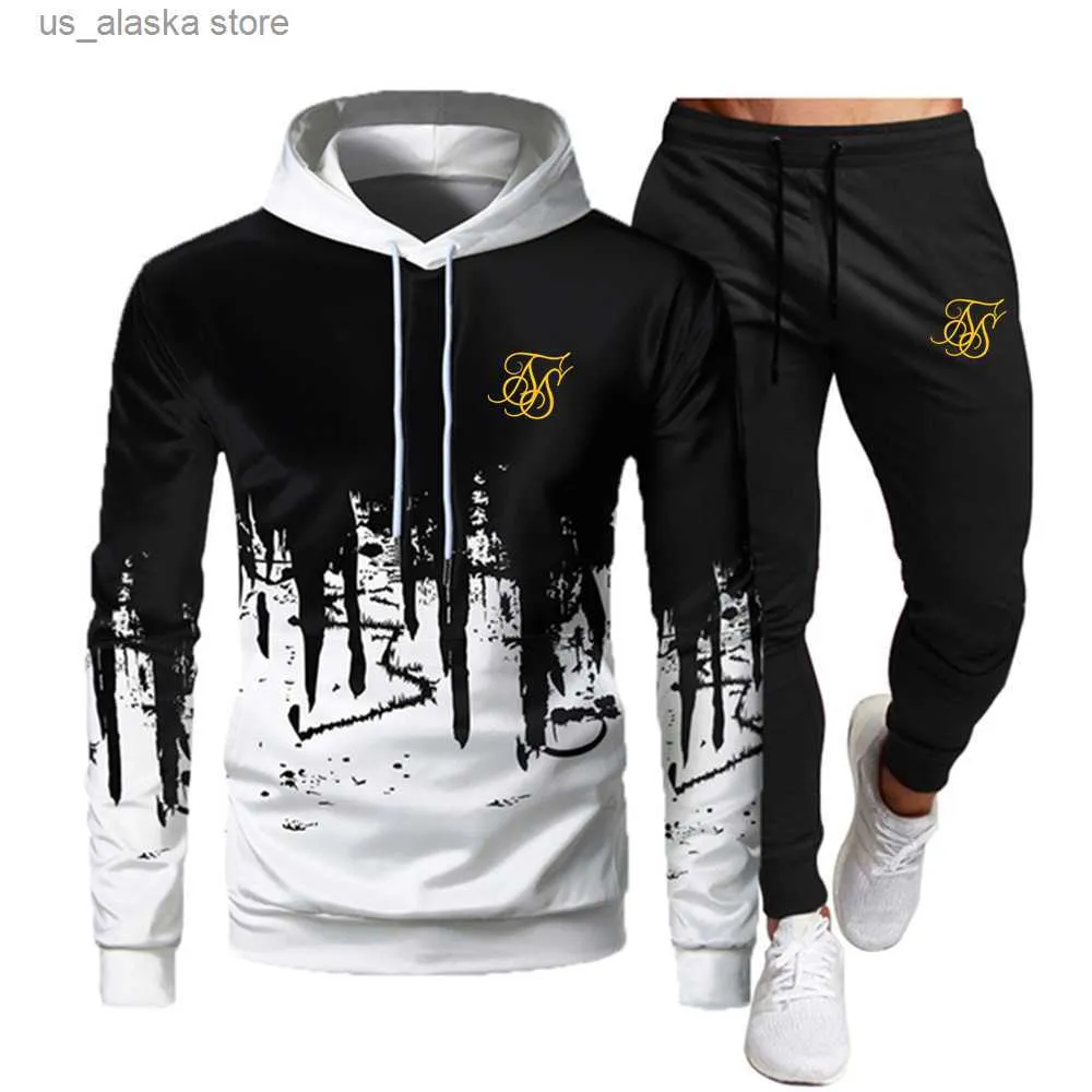 Men's Hoodies Sweatshirts Men's Fashion Sik Silk Hoodie Sportswear Men's Clothes Jogging Casual Sportswear Men's Running Sports Suit + Pants 2-piece Set T230731