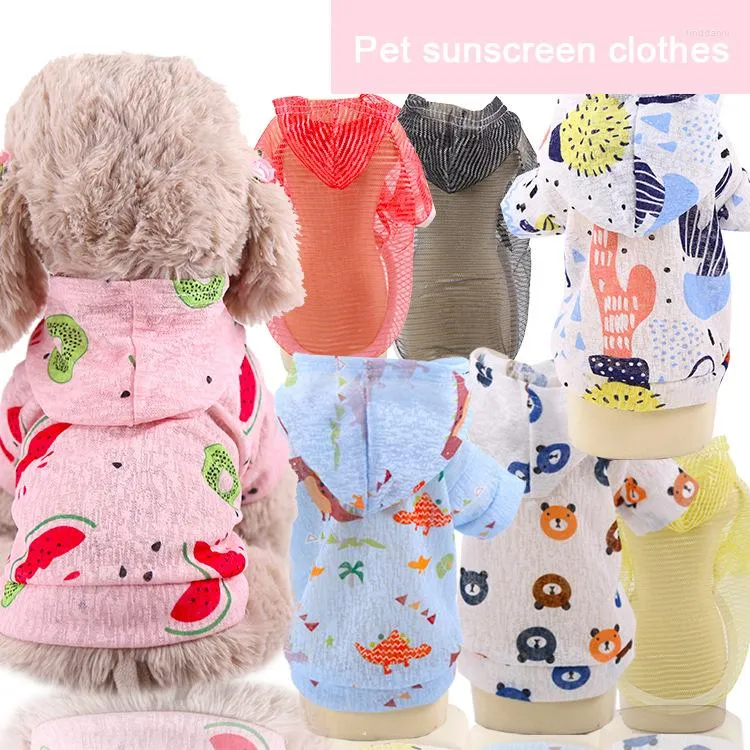 Hond Kleding Huisdier Lente En Zomer Transparant Streep Shirt Zonnebrandcrème Kleding Hoed Kleine Kat 2 Stuks Per Pakket