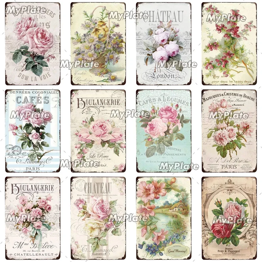 Rose vintage metalowe znaki Flower Metal Plakat Ogród znak blaszany