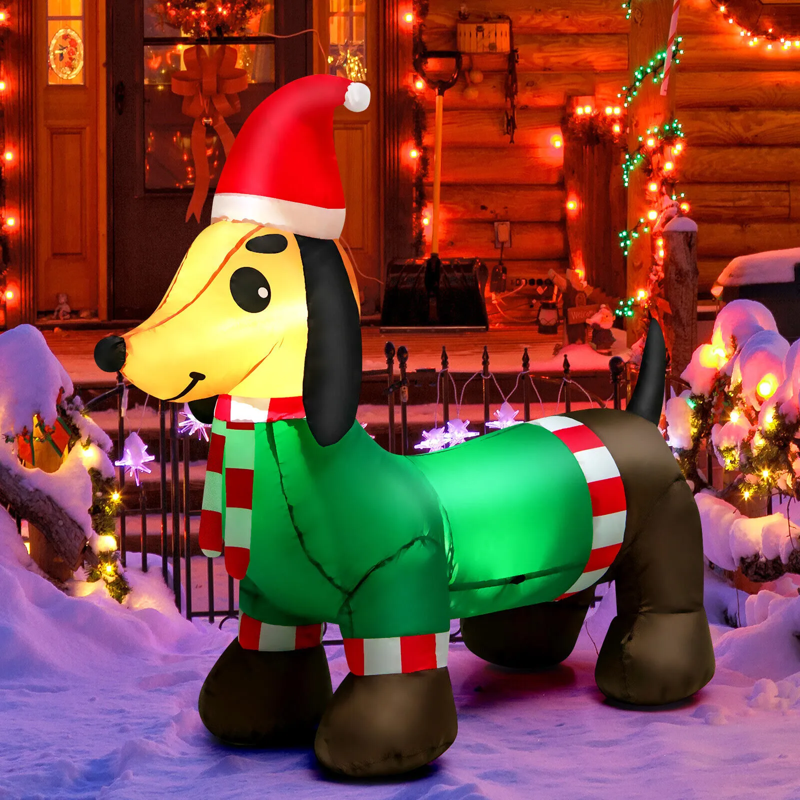 4 stóp długą nadmuchiwaną dekoracją świąteczną Święto Dachshund pies z szalikiem kapeluszu