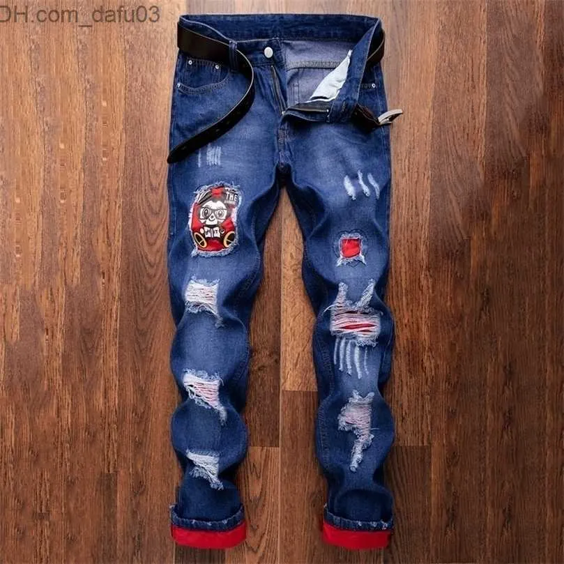 Hommes Jeans Jeans Pour Hommes Mode Déchiré Denim Pantalon Biker Haute Qualité Mâle Droite Casual Designer Hommes Pantalon Hip Hop Calca W220813 Z230801