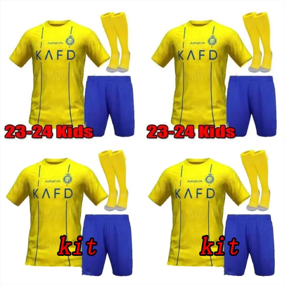 2023 2024 AL NASSR FC Soccer Jerseys Ronaldo Kids Kit Home Yellow 23 24 Cr7 Gonzalo Martinez Talisca Ghislain Konan Vincent Aboubakar Men Football Shiirt