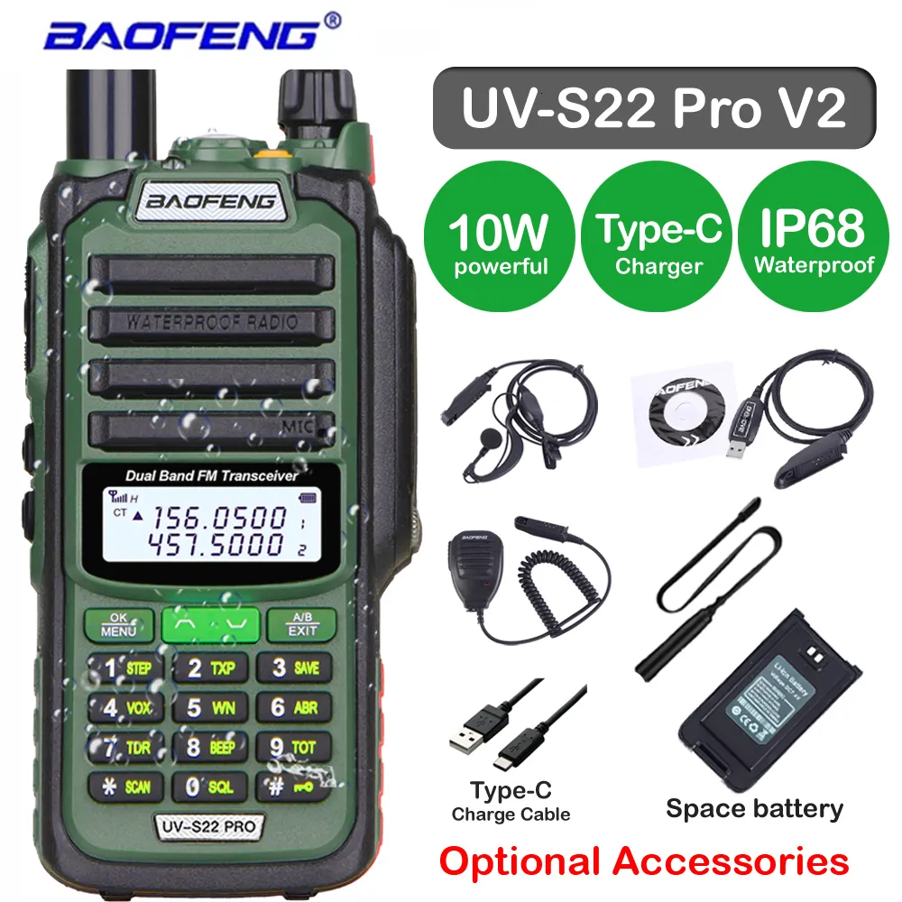 Walkie Talkie Baofeng UV S22 Pro V2 IP68防水デュアルバンド136 174 400 520MHzハムラジオUV9R UV5R Pro 50km Range 230731のアップグレード