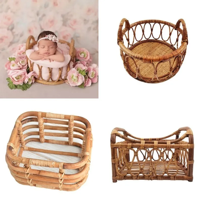 Keepsakes Born Pography Props Retro Rattan Basket Chair Infant Po Recien Baby Girl Boy Posing Bed Bakgrund POGRAFI ACCTIOR 230801